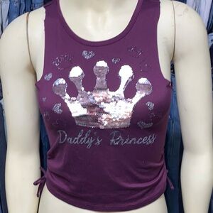 Daddy’s Princess Crop Top Stretchy Ruched Sides Movable Sequins Sparkly Glitter